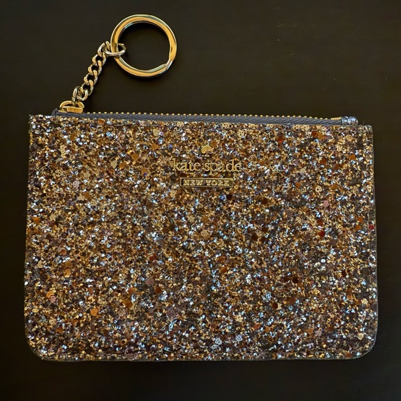 Kate Spade Gold Glitter Card Holder with Keychain, NWOT - Picture 1 of 4